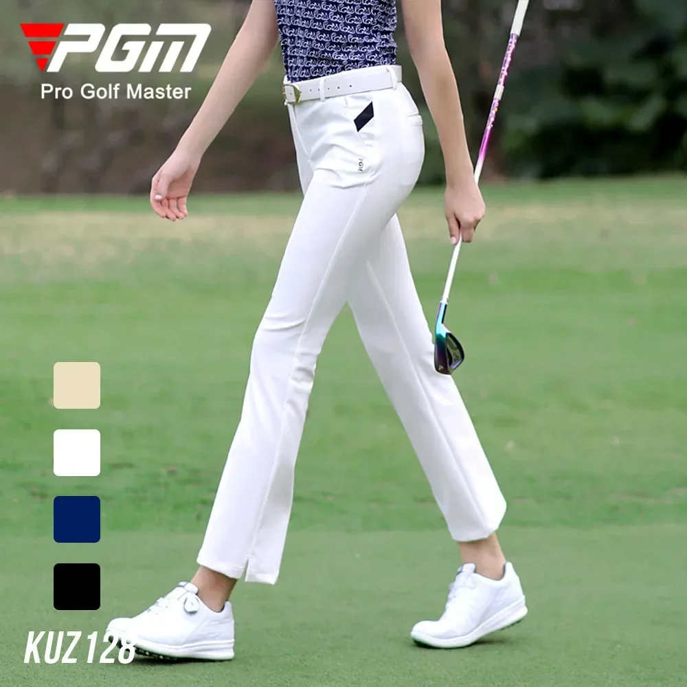 PGM Women Summer Golf Pants Ankles Cropped Fit Slim Elastic Flared Trousers Zip Pocket Waterproof Lady Golf Clothing KUZ128 new