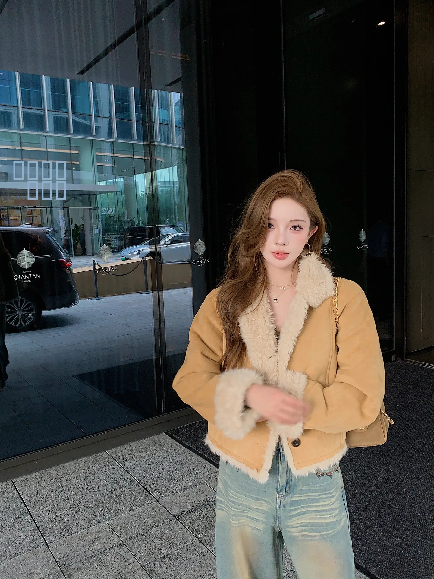 Thiened Lamb Velvet Jaet Casual damesjas met lange mouwen en hoge kraag, warme herfst-winter suède bovenkleding