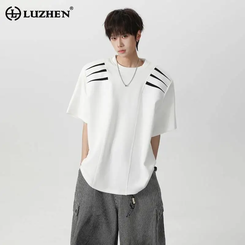 

LUZHEN 2026 Summer New Color Contrast Design Round Neck Short Sleeve T-shirts Men's Fashion Handsome Korean Casual Tops JY6883