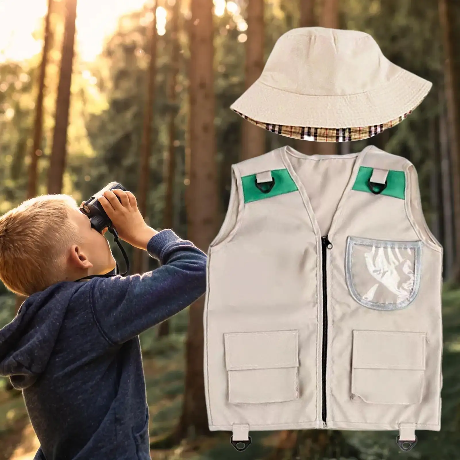 Safari Kids Outdoor Explorer Kit,Cargo Vest and Hat Set, Backyard Nature Adventures, Washable Costume for Boys and Girls - view 4