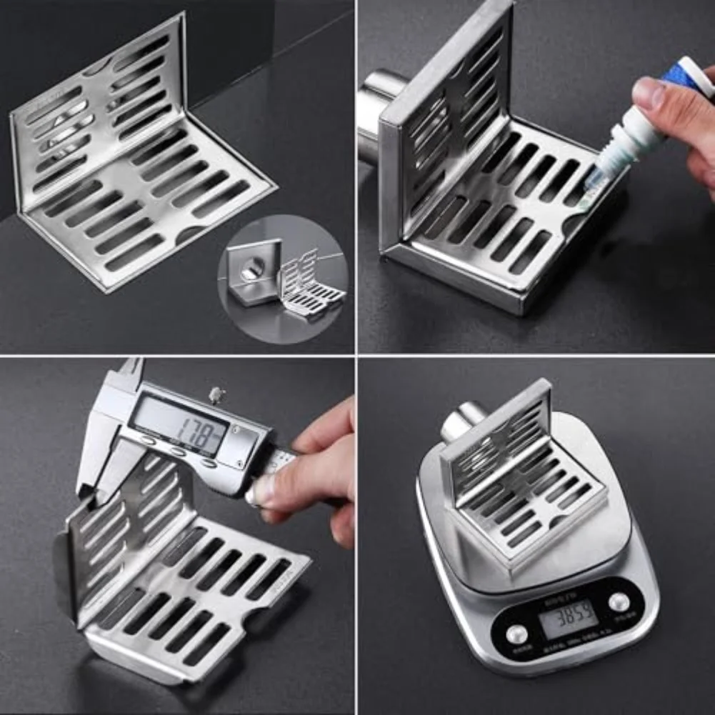 304 stainless steel wall mounted floor drain L shaped design for bathroom kitchen terrace slip resistant brushed texture
