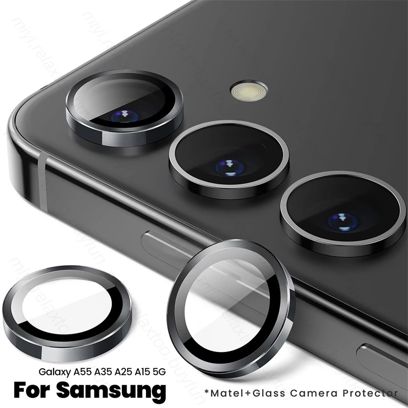 Matel Ring+Tempered Glass Moblie Phone Camera Lens Film For Samsung Galaxy A55 A35 A25 A15 5G Sumsung Samung A 55 35 25 15 2024