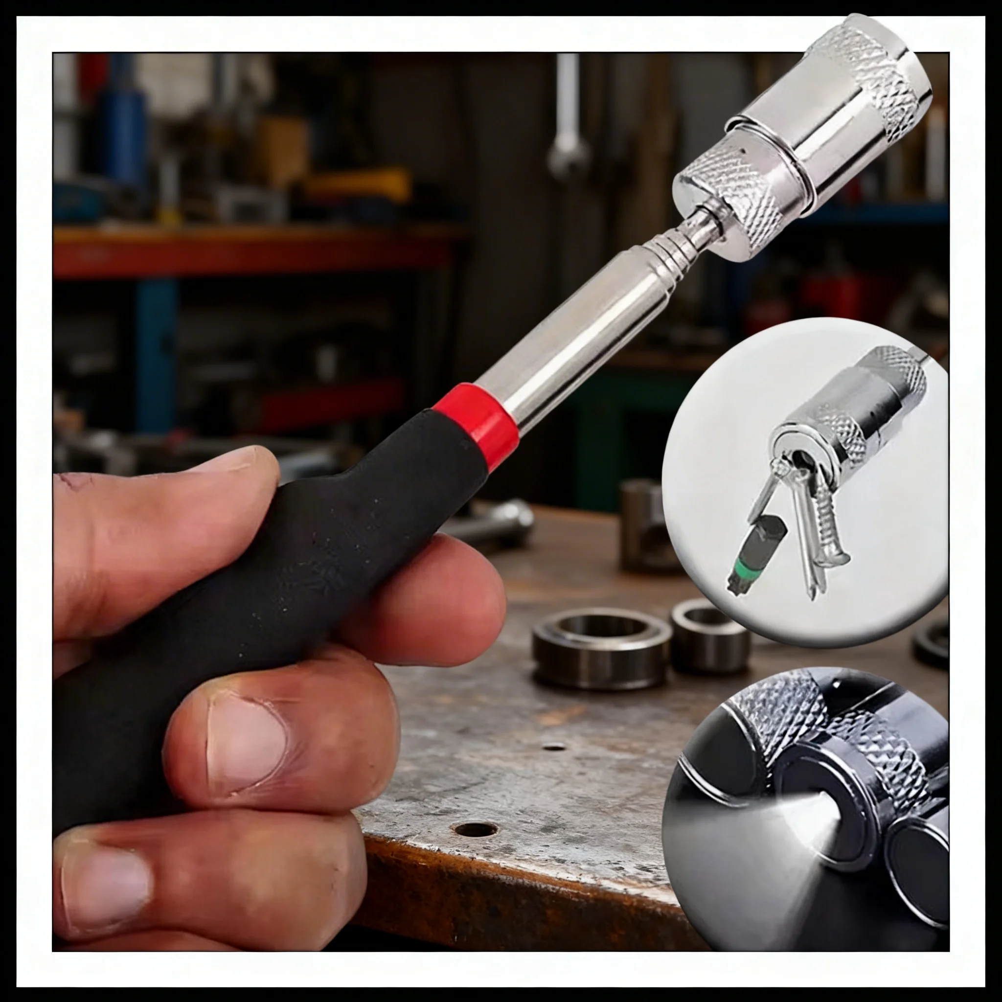 1/2pcMagnetic Picker Mini Portable Telescopic Magnetic Magnet Pen With Light For Picking Up Nut Bolt Extendable Pickup Rod Stick