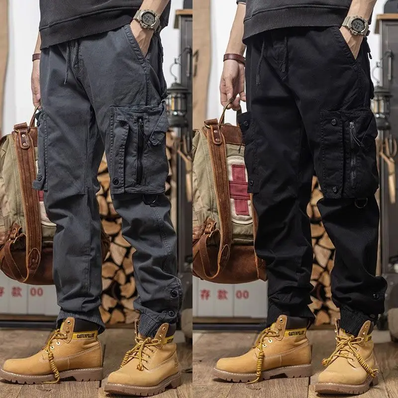 

Men's Utility Joggers 2025 Spring Autumn- Retro Cargo Pants Techwear Style Heavy Duty Cotton 6-Pocket Streetwear 3XL-5XL
