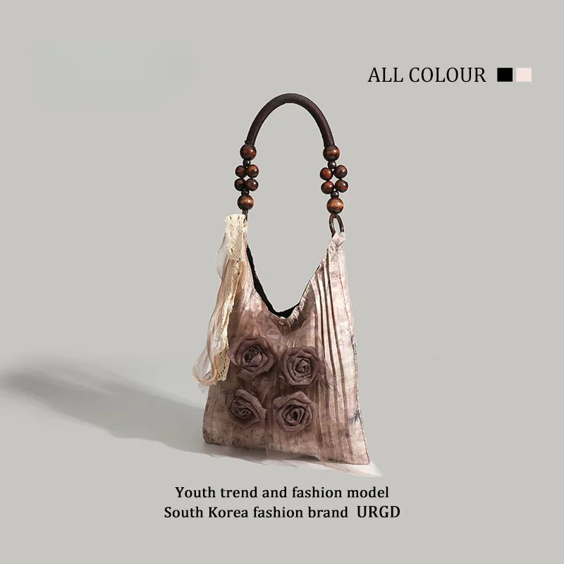 High Capacity Premium Single Shoulder Tote Bag Vintage Niche Tie-dye Rose Flower Underarm Bag Women Sac Poplene Femme Wristlets