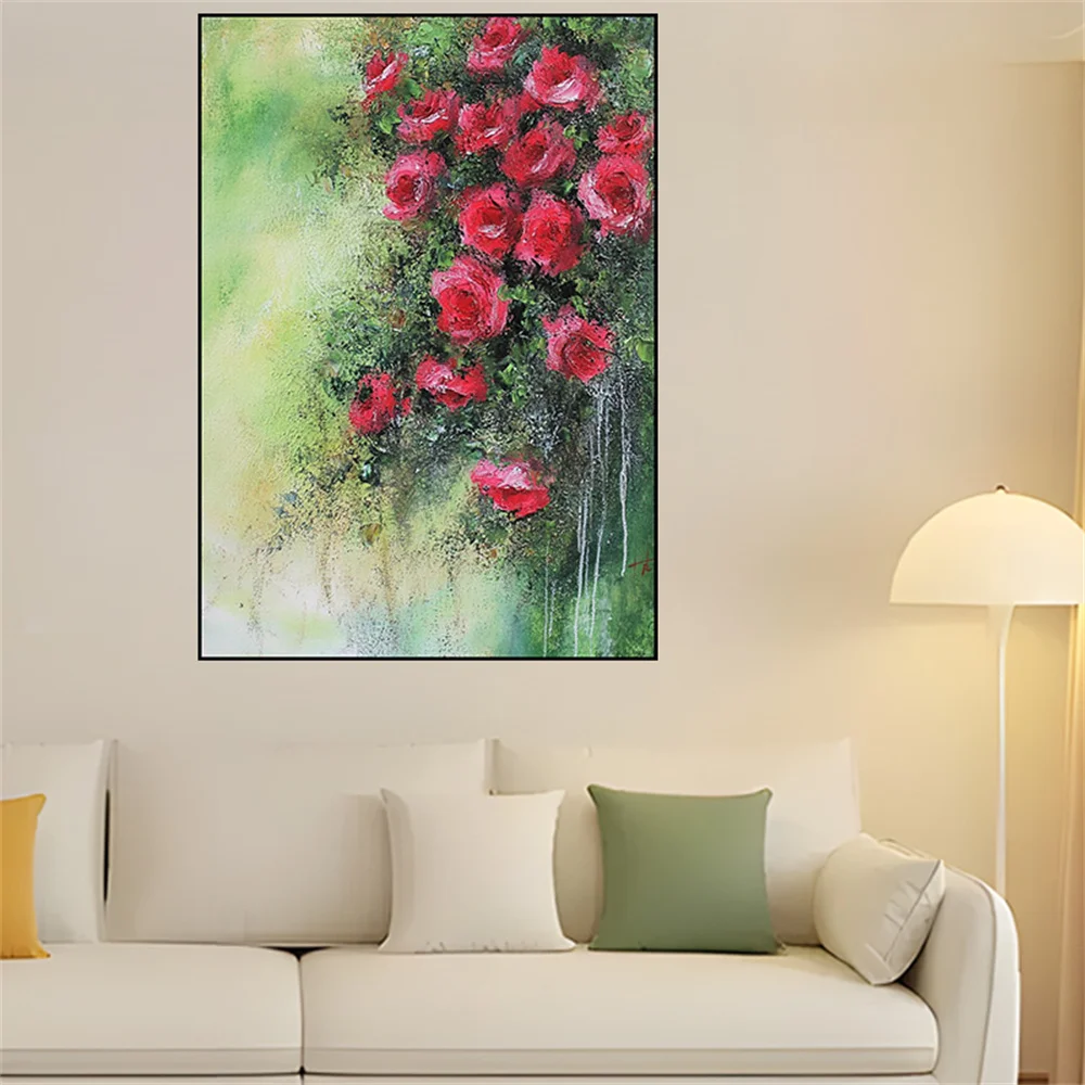 

100% Hand-Painted Red Dressing Woman Oil Painting On Canvas Dancing Girl Dance Poster For Living Room Modern Abstract Wall Art