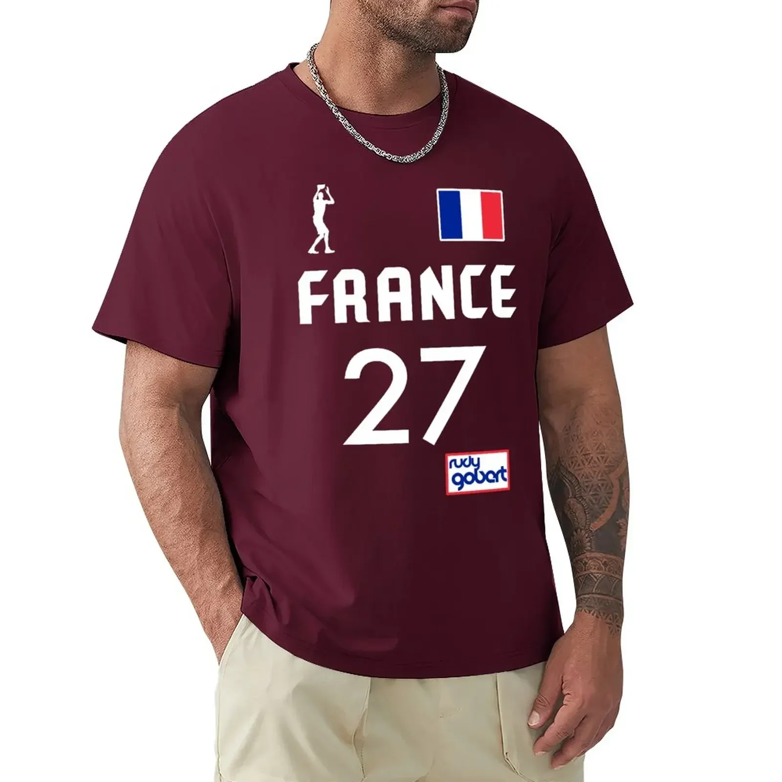 oversized blanks plus size tops mens graphic t-shirts big and tall Rudy Gobert ))(( 2024 France Basketball Team Jersey T-Shirt