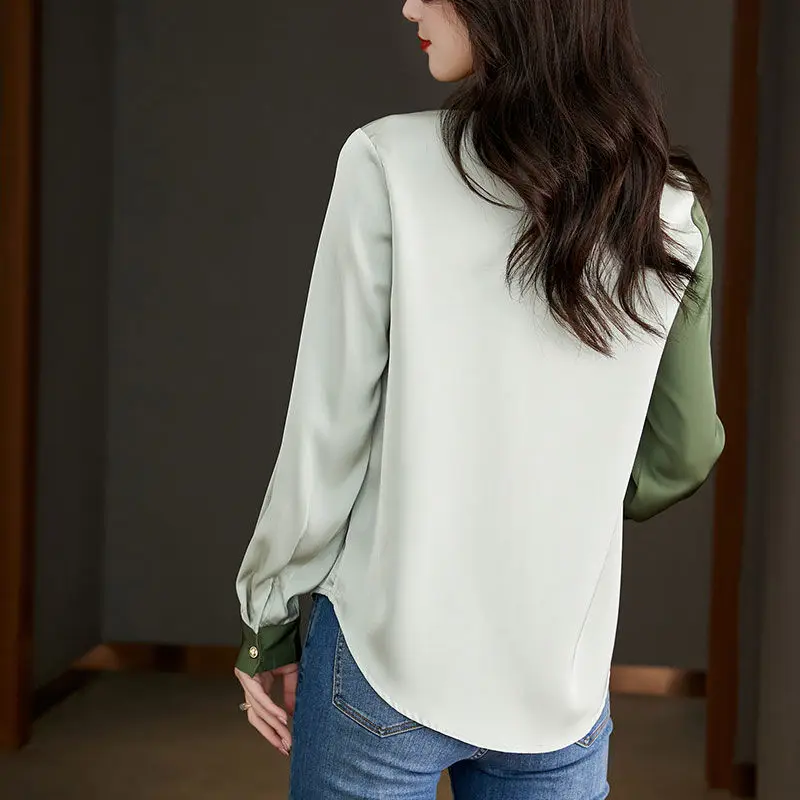 Spring Autumn New Fashion Patchwork Turn-down Collar Long Sleeve Blouse Female Casual Buttons Women\'s Shirt Simplicity Top Tee