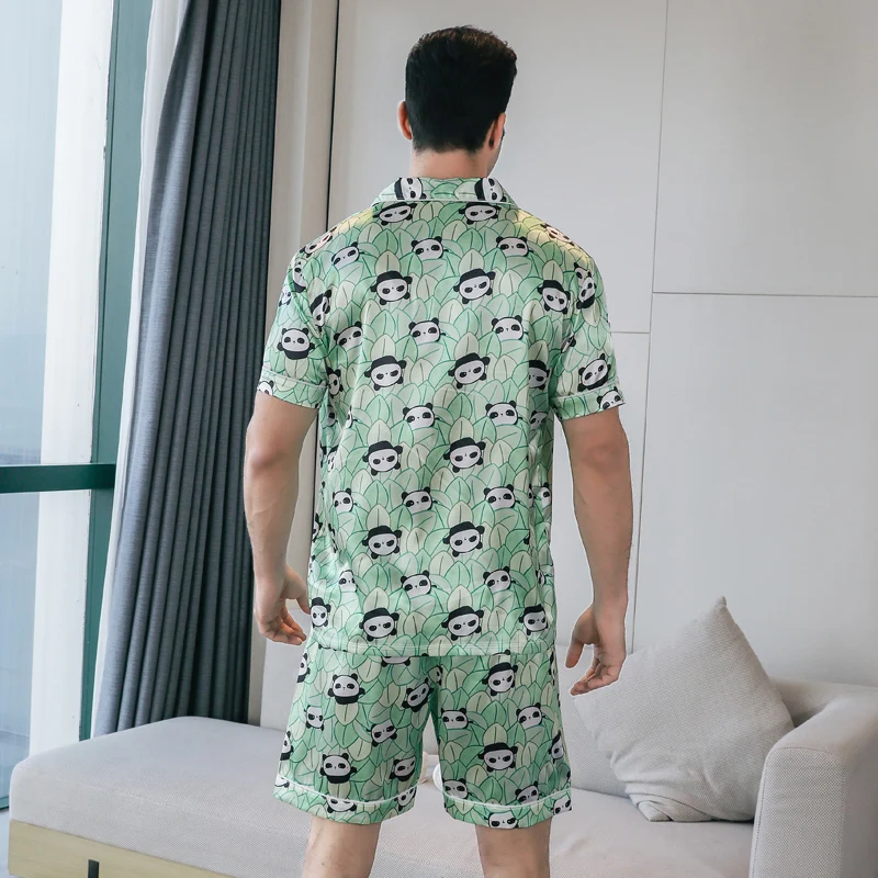 Men\'s pajamas short sleeved summer ice silk home clothing men\'s summer casual thin cardigan can be worn as a set home clothing