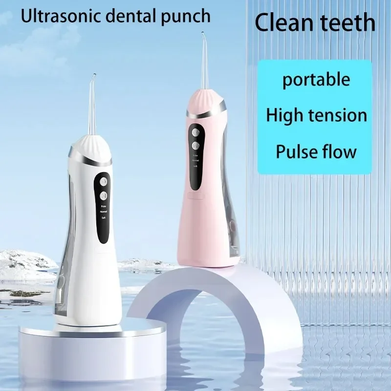 

USB Rechargeable Dental Oral Irrigator Water Flosser with 4 Nozzle Heads 3 Cleaning Modes Portable Teeth Cleaning for Home And T