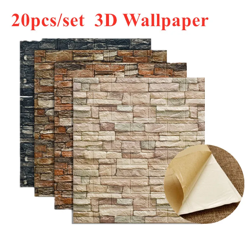 

20pcs 3D Wallpaper Self Adhesive Panel XPE Foam Waterproof Noise Reduction Wallpaper Home Decor for Living Room Bedroom Tv Wall