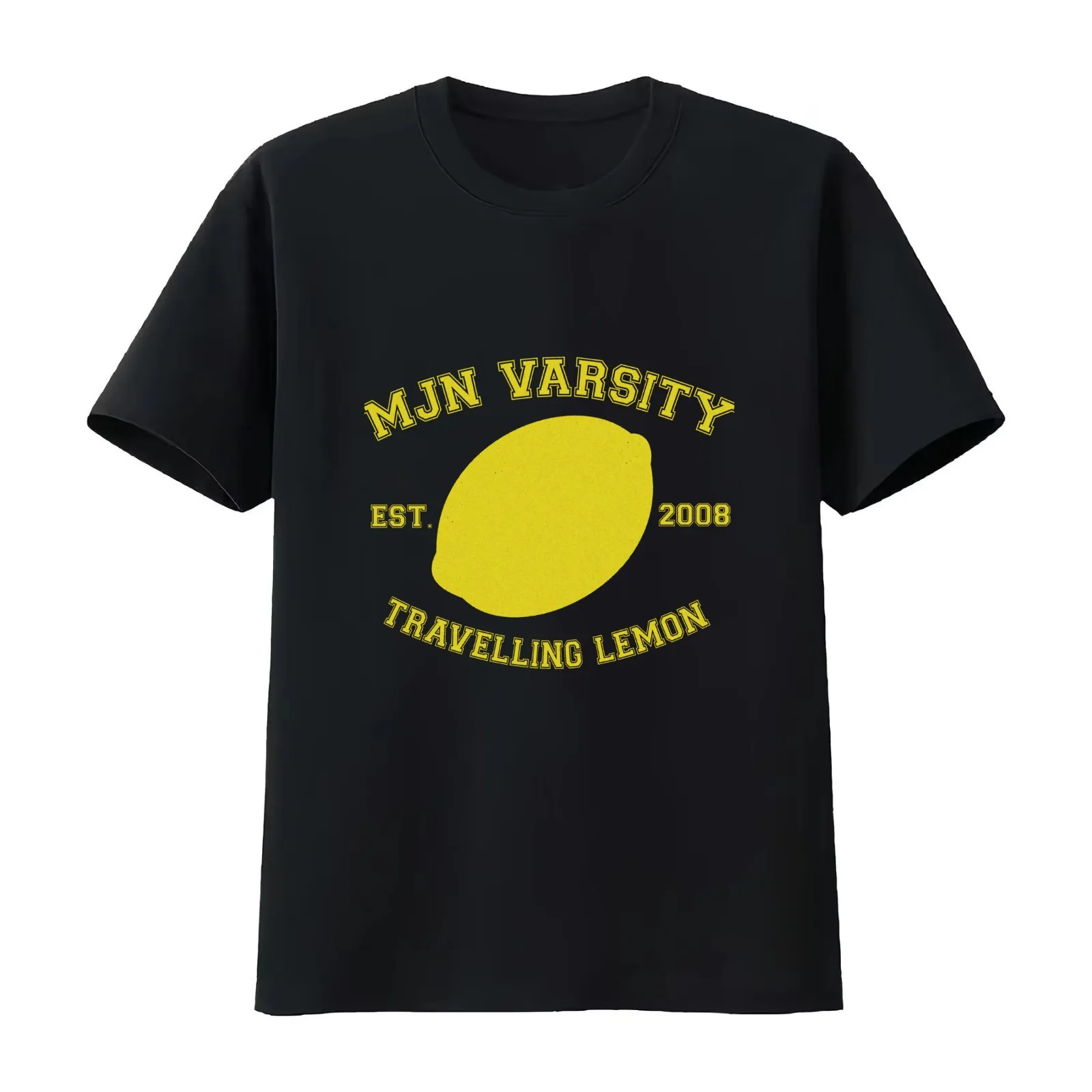 MJN Varsity- Travelling Lemon T-Shirt Summer Casual Cotton Tee Oversized Streetwear Tops Vintage Graphic Print 100% Cotton