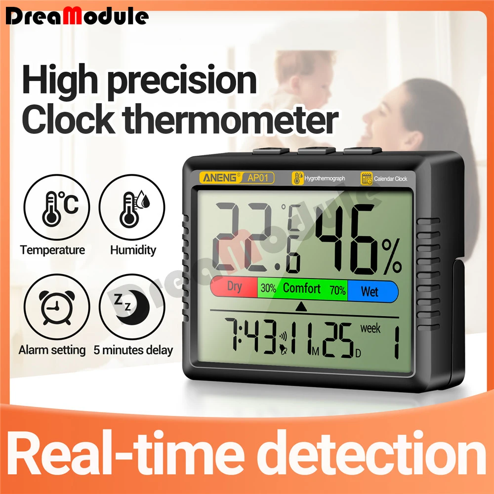 AP01 Mini Thermohygrometer Electronic Clock Multiscene Measurement High Definition Screen Digital Air Thermometer Hygrometer