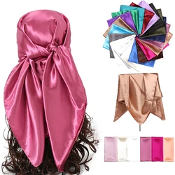 Fashion Stain Silk Square Scarf Solid Color Bandana Wrap Women Muslim Hijab Headband Headscarf 2024 Hijab Smooth Hairscarf