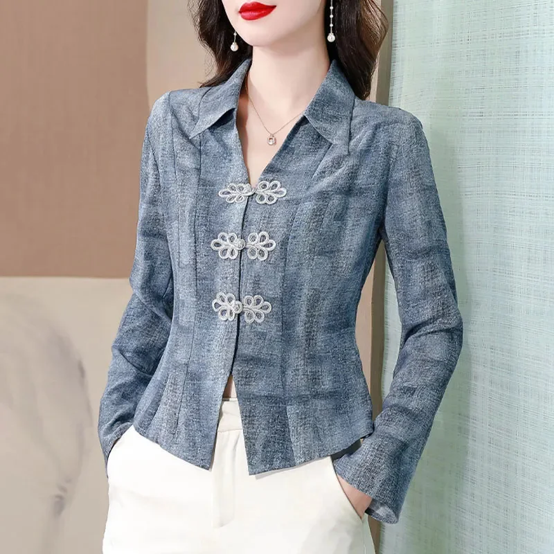 Y2K Summer Short Jacket 2024 New Chinoiserie Lapel Women's Clothing Coat Solid Colour Fashion Coil Buckle TOP Outwear Female