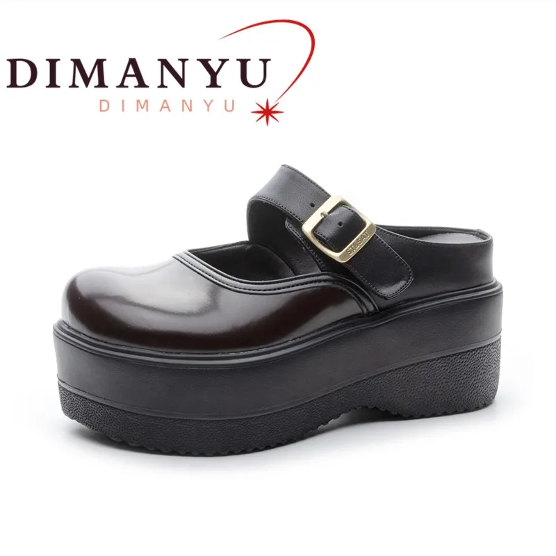 

Весенние женские тапочки на платформе 2026: Новые, из натуральной кожи, с закрытым носком, на каблуке 9 см, с пряжкой, в стиле принцессы