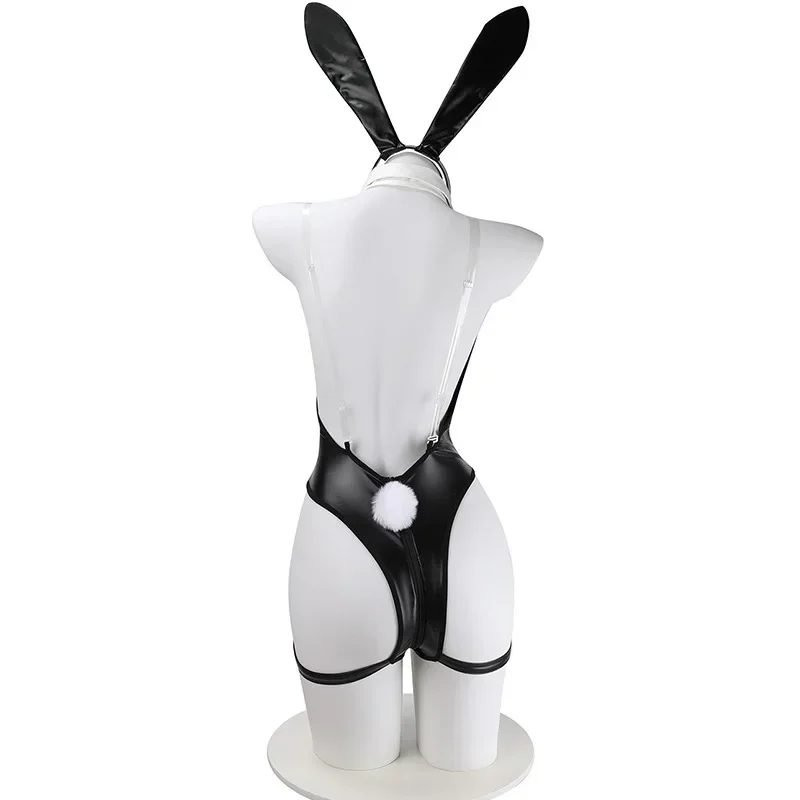 Mono Sexy de cuero con cremallera y busto abierto para chica conejito, disfraz de cosplay de cuero para Carnaval de Halloween, monos para mujer