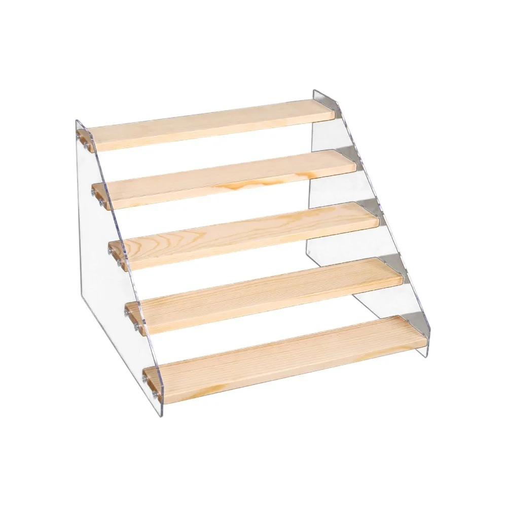 Durable Acrylic Tiered Spice Rack 30cm White Wooden Display Riser Step Display Stand For Countertop