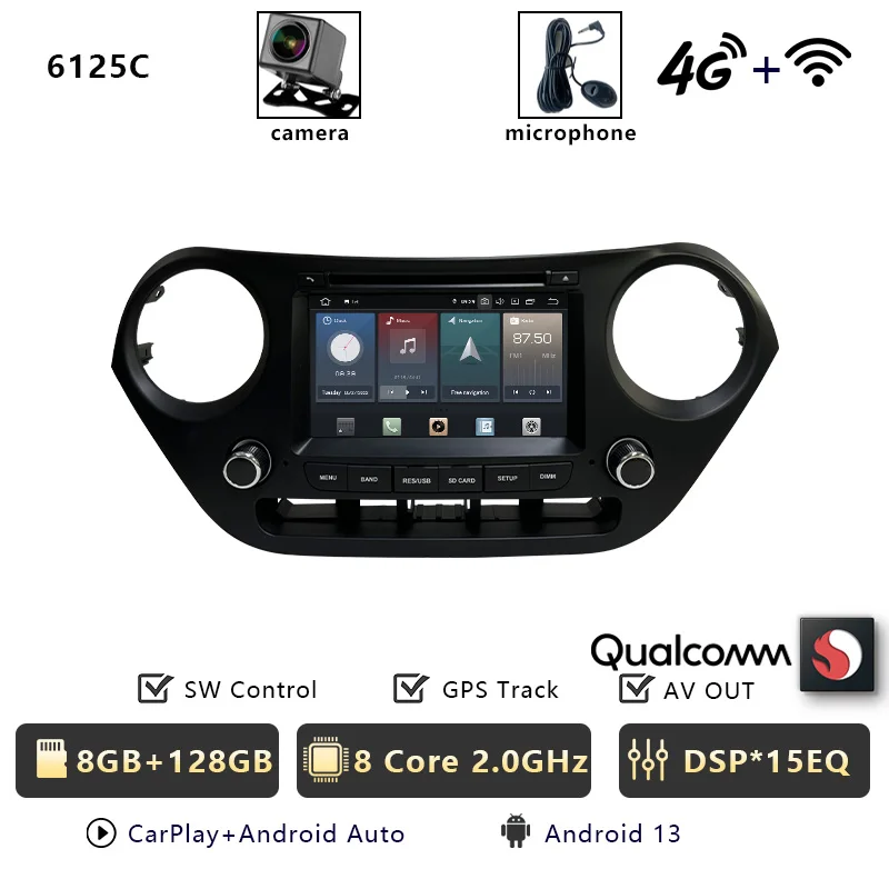 CHESTEK Android 13 Autoradio Voor Hyundai i10 Grand 2013 2014 2015 2016-2018 Carplay Multimedia Video Speler navigatie WIFI 4G BT