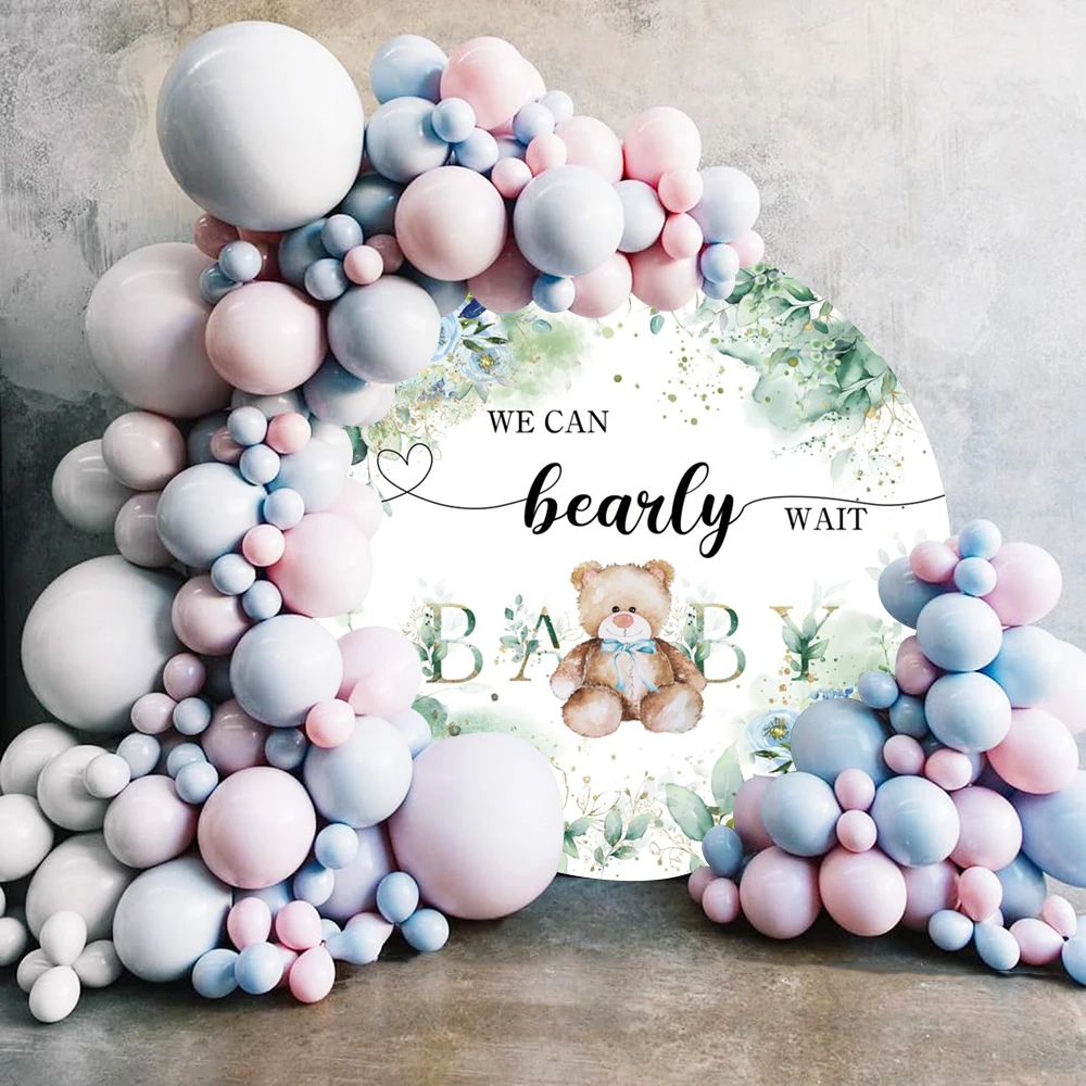 Bear Round Birthday Backdrop Newborn Baby Shower Panda Party Photography Background Decor Polyester Photo Studio Photographic