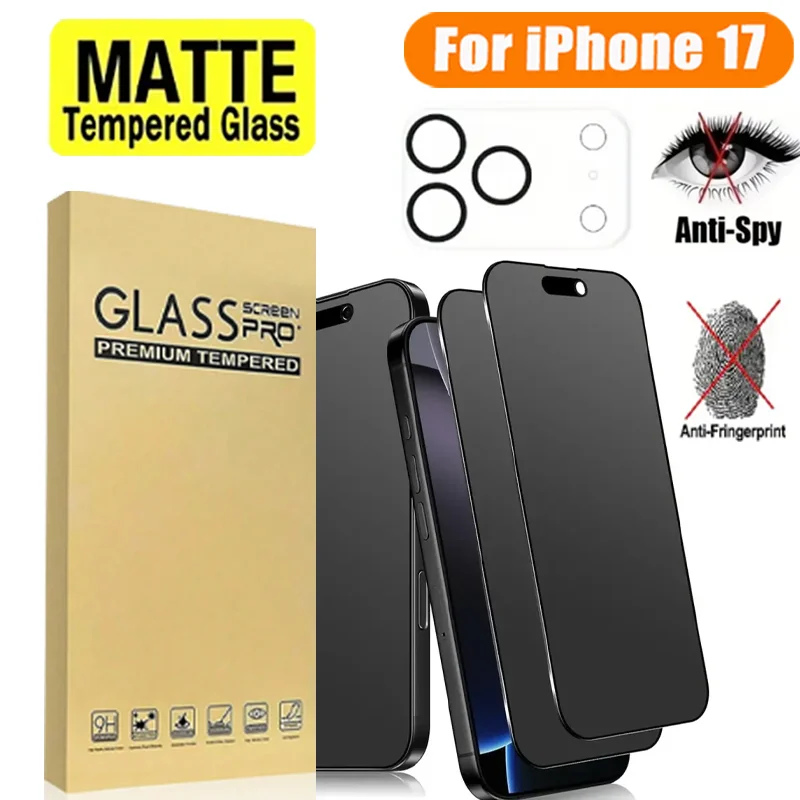 2pcs Set Frosted Anti-Peeping Tempered Glass and 1pc lens protective films,for Iphone 18 Pro Max/18 Pro/17/16/15/14/13/12/11