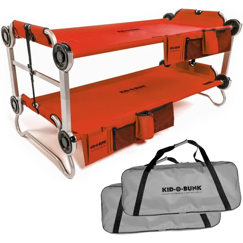 2-persoons bank stapelbed met dubbel stapelbed voor buiten kampeertochten met 2 zijorganisatoren en draagtassen rood