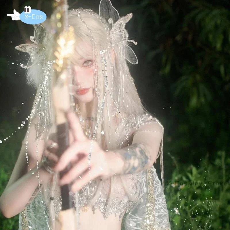 Хэллоуин косплей лесной эльф цветок игровой костюм для женщин одежда белое платье с крыльями аниме сценическое представление шоу одежда