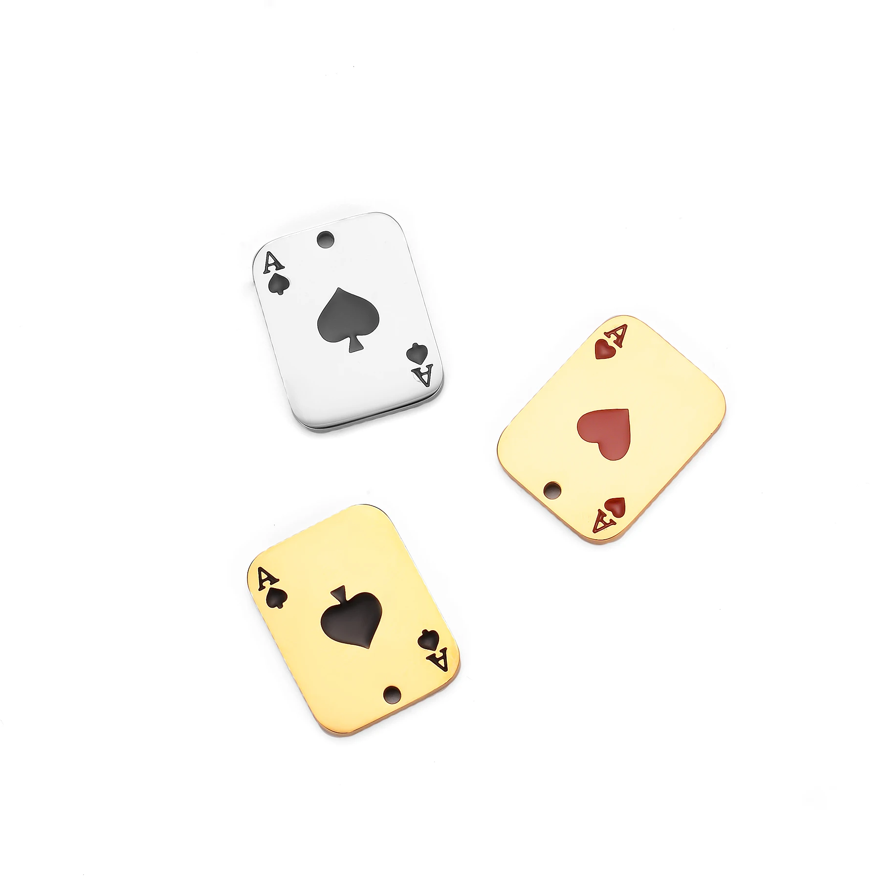 4 Stücke Edelstahl-Spielkarten-Anhänger (Spaten, Ass, Dame) mit ID-Blanko-Tag, spiegelpoliert, für DIY-Schmuckherstellung – Detail 2