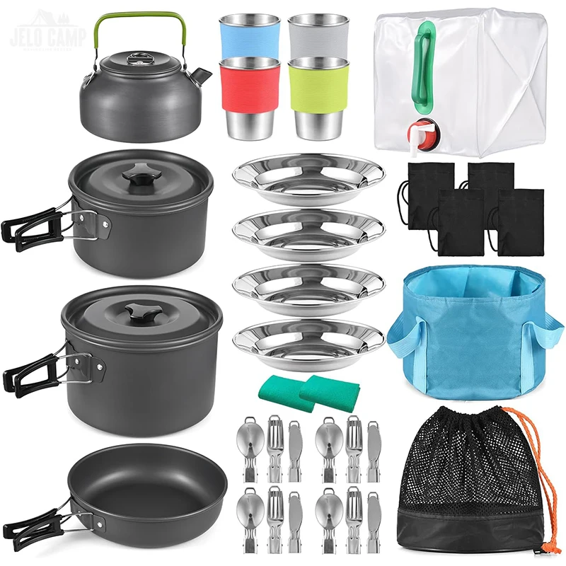 

29pcs Camping Cookware Kit Teapot Picnic Utensils Flying Pan & Water Bag Travel Hiking Outdoor Accessories Camping Cooking Set