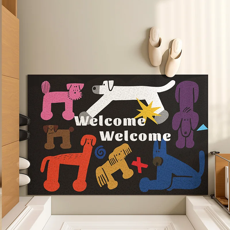 Ins Style Cartoon Welcome Entrance Doormat Non-slip PVC Floor Mats Easy Clean Hallway Entryway Home Decor Dust Removal Carpet