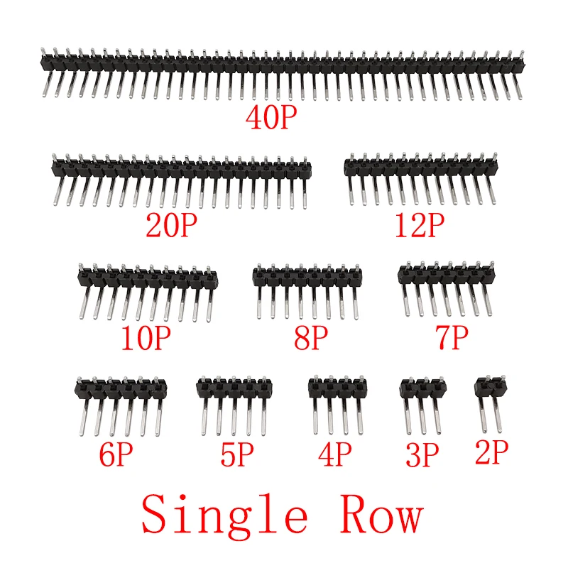 Right Angle Pitch 2.54mm Single Row Pin Header Male Plug Connector 2/3/4/5/6/7/8/10/12/20/40 Pin PCB Board Pinheader For Arduino