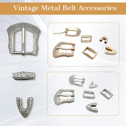 Vintage Carve Pattern Beautiful Metal Women Men Diy Leather Craft Belt Buckle Set Antique Silver Golden Color 3Pcs Parts/set