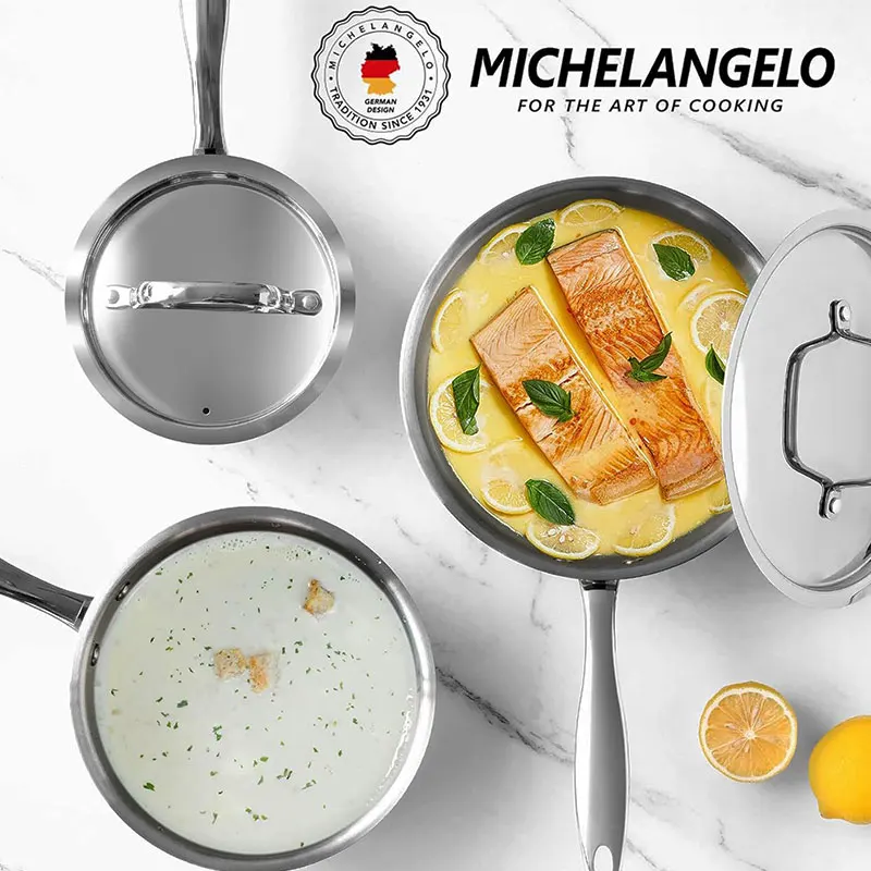 2 قطعة مجموعة قدر الطبخ الفولاذ المقاوم للصدأ مع أغطية الفولاذ المقاوم للصدأ 1QT 2QT ثلاثي رقائق أسفل التعريفي قدر المقالي تجهيزات المطابخ مجموعة #5