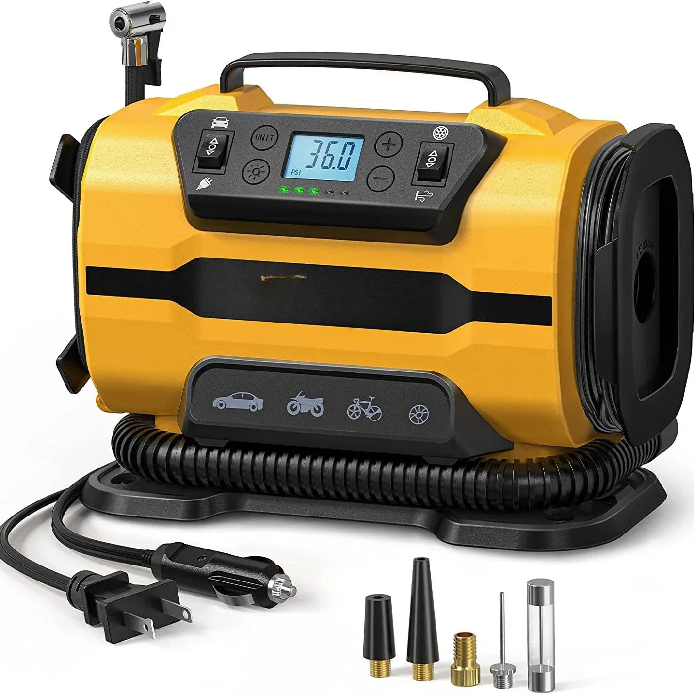 Air Compressor Portable Dual Power 110V-230V AC/DC Air Car Compressor Inflator Pump Tire Inflator for Car Boat Bicycle Mattress