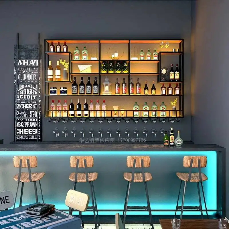 

Corner Liquor Display Wine Cabinets Bar Kitchen Salon Storage Shelf Wine Rack Wall Mounted Metal Stockage Vin Showcase