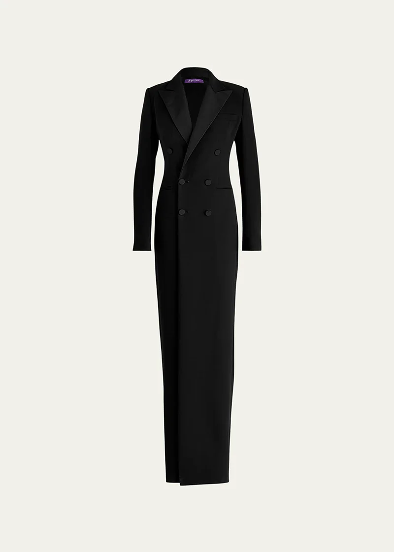 Women Clothing Long Blazer Jacket Black Suits Coat Full Length Satin Collar Blazer Dress 1 Pcs Lady Outwear Customized