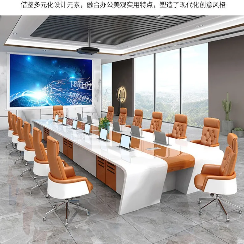 Office conference table long table paint negotiation modern simple large white fashion technology reception