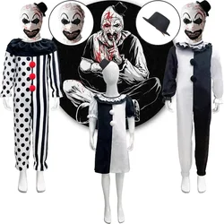 Kids Terrifier Clown Cosplay Costume Terrifier Mask Jumpsuit Halloween Costume Horror Black White Clown Jumpsuits Girls Boys