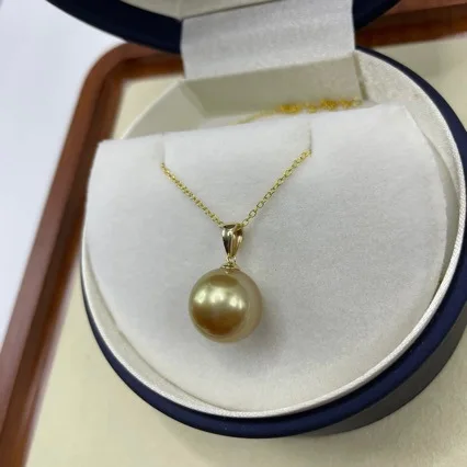 

10-11mm Natural South Sea Golden Pearl Pendant Necklace, 18K Gold Clasp with Free 925 Silver Chain, Luxury Pearl Jewelry Gift