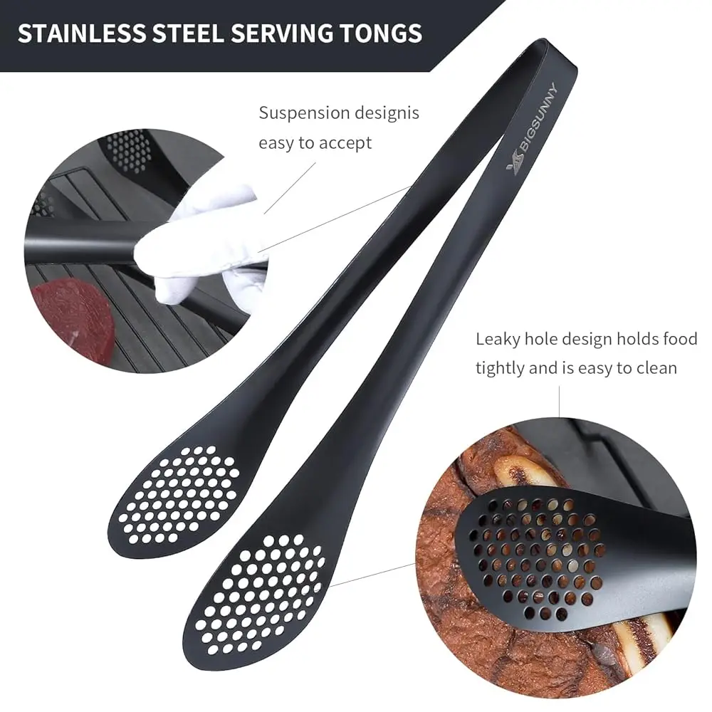 Pinças de buffet de aço inoxidável - Pinça de comida de cozinha resistente para cozinhar e servir (Bla - Pinças de servir de 11"")