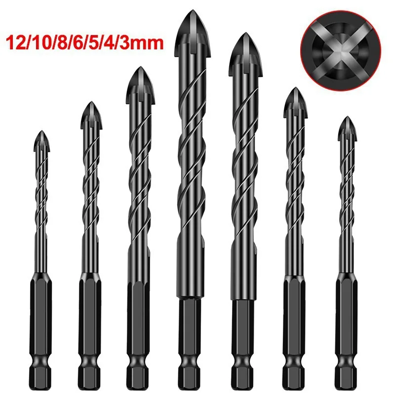 7pc 3/4/5/6/8/10/12mm conjunto de broca multiuso hex haste perfuração buraco bit para concreto cerâmica granito telha pedra perfuração