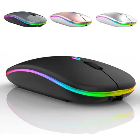 LED 무선 마우스 USB 충전식 블루투스 호환 RGB 마우스, 노트북 PC 아이패드용 무소음 인체 공학적 마우스, 백라이트 포함