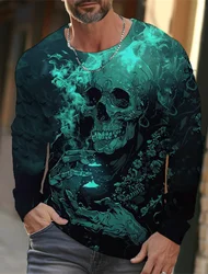 2024 new men's long-sleeved T-shirt 3D printing high-definition skull print men's autumn tops casual round neck home clothes