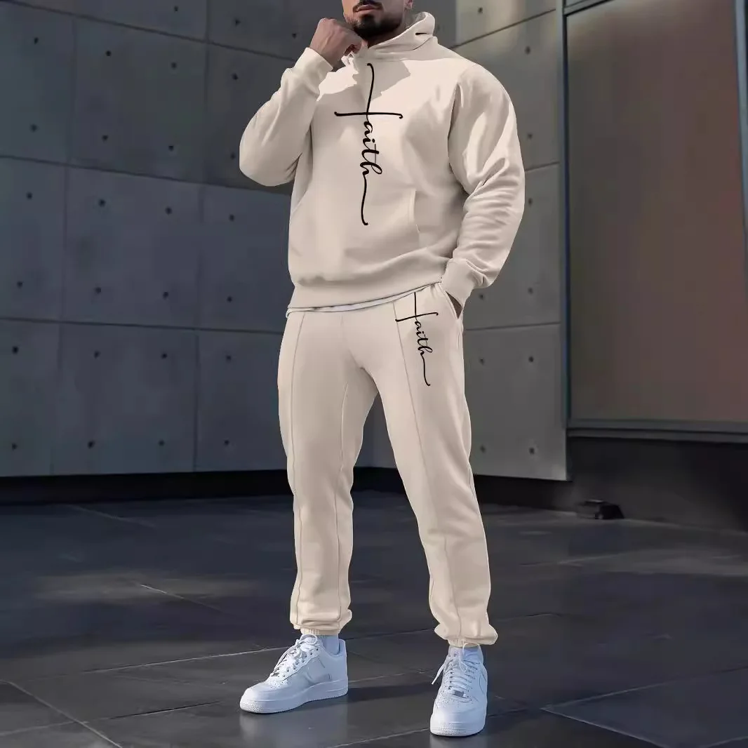 

2025 New Trendy Casual Loose Hat Wearing Men's Sweatshirt Men's Set Leopard Print High-quality