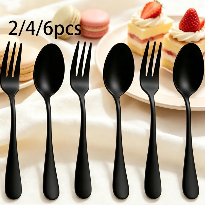 2/4/6pcs1010 stainless steel No.4 spoon fork is simple and beautiful, which is indispensable for restaurants and hotels.