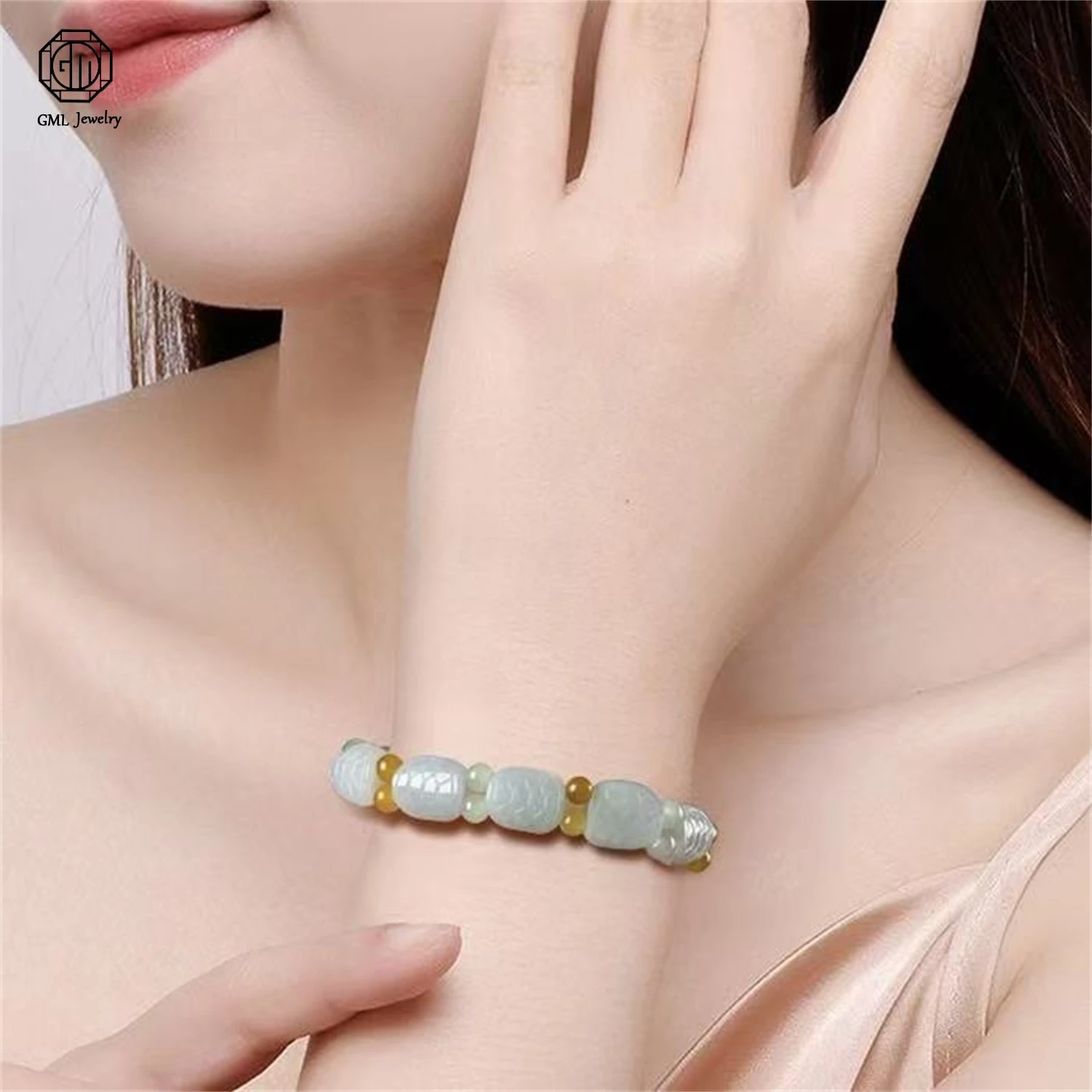 Natural Burma Grade A Jadeite Turtle Shell Beaded Bracelet Wealth Symbol Unisex Men Women Ethnic Fashion Gemstone Jewelry Gift