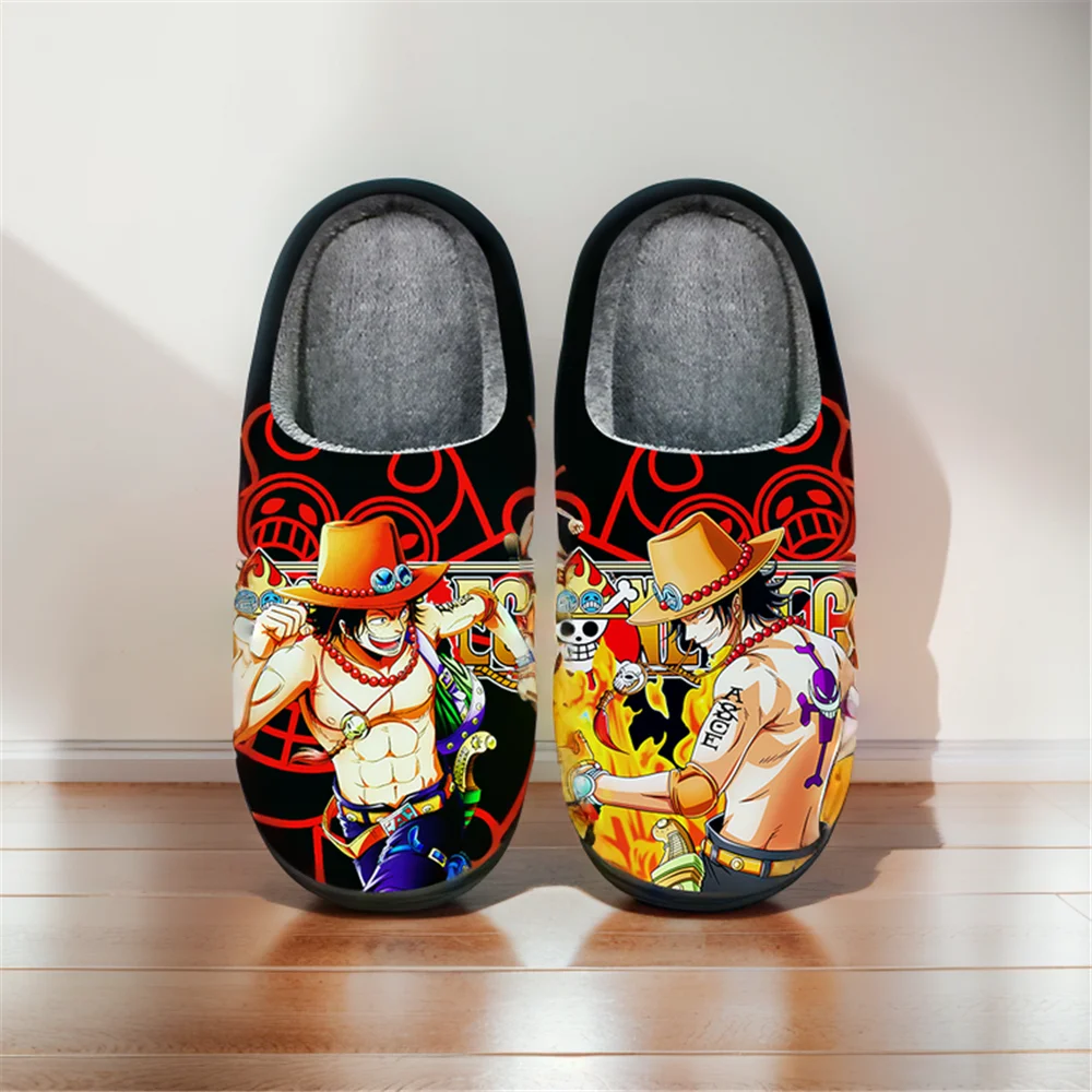 

Anime Cartoon Cute Home Slippers ONE PIECE Portgas·D· Ace Winter Warm Slippers For Man Woman Boy Girl Unisex Halloween Gift