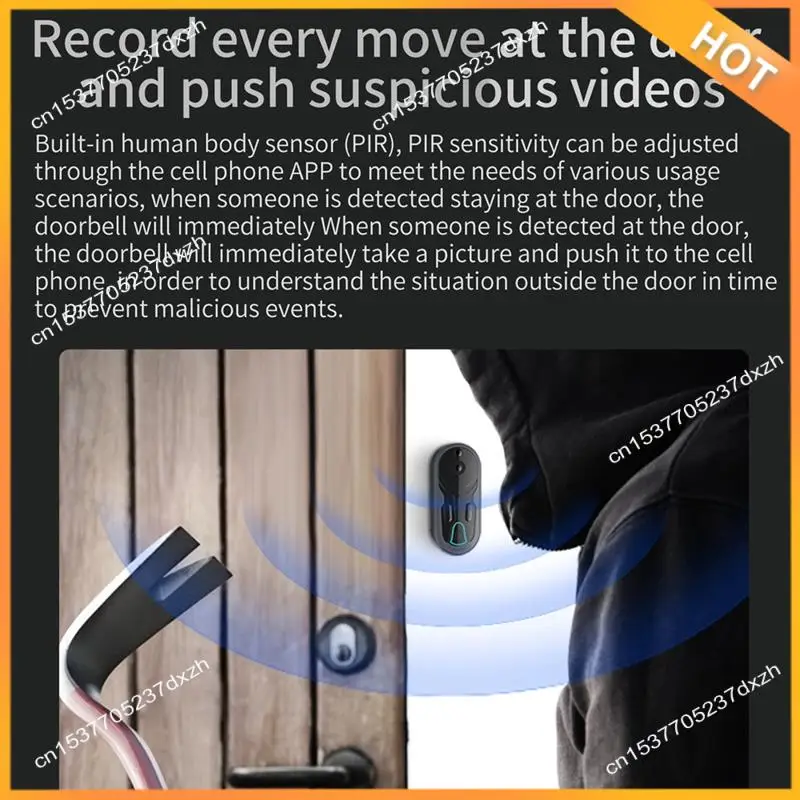 A43M Smart Wifi Video Doorbell Wireless Voice Intercom Monitor 1080P HD Night Vision Smart Doorbell Camera