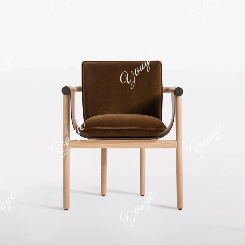 

BX Italian Minimalist Solid Wood Dining Chair Designer Saddle Book Chair Backrest Home Armchair