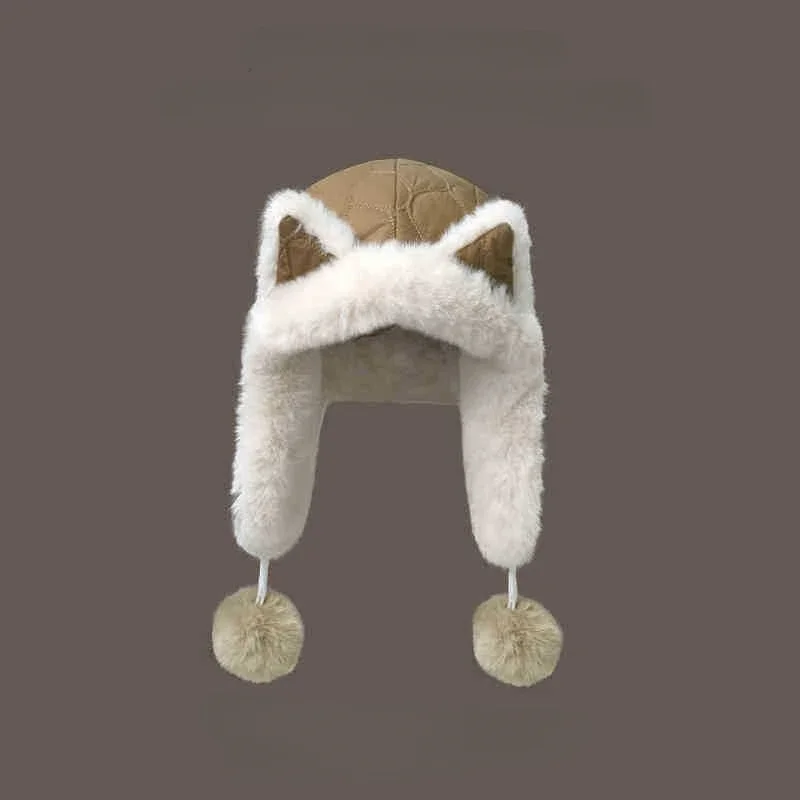 Cute Fox Ears Plush Hat Women's Winter Thickened Plush Warm Cycling Cold Ear Protection Bomber Hat